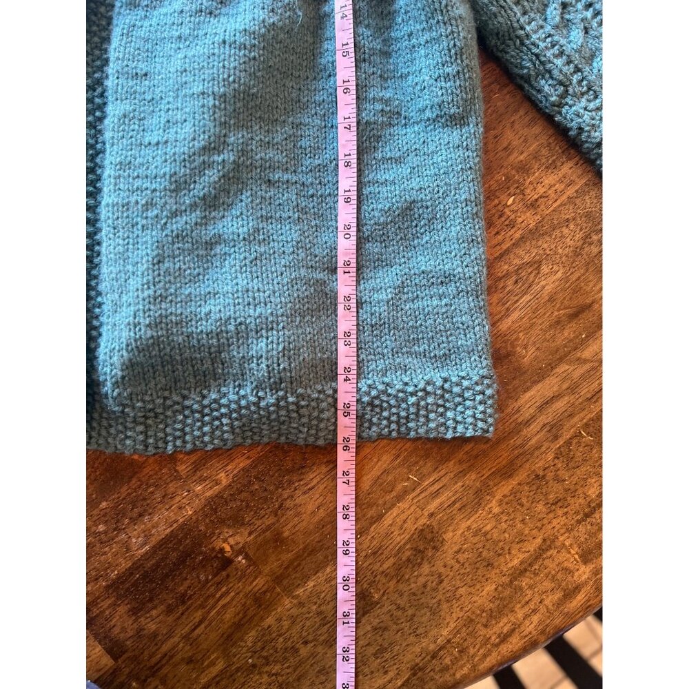 Handmade Blue Cable Knit Bell Sleeve Cardigan Sweater Size Medium - Picture 8 of 10